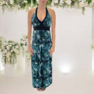 Bisou Bisou Women`s Peacock Print Halter Maxi Dress